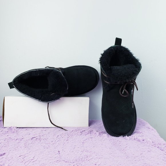 CALF LEATHER+SHEEPSKIN SHEARLING FUR BLACK Native Snow Boot 9 Auabp Australia - Picture 2 of 5